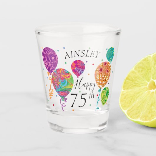 Verre A Shot 75e Ballons d'anniversaire de l'Aqua violet Nom pe (Devant)