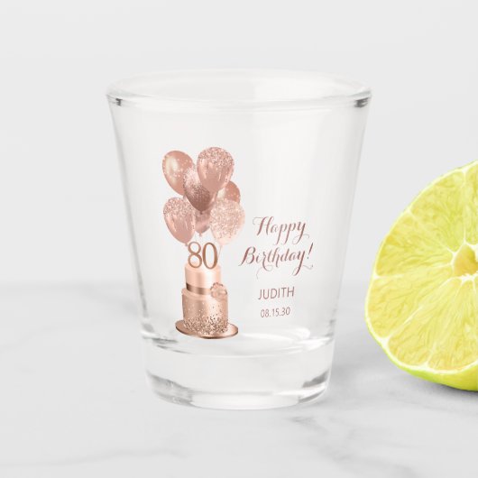 Verre A Shot 80e anniversaire Rose Gold Cake (Devant)
