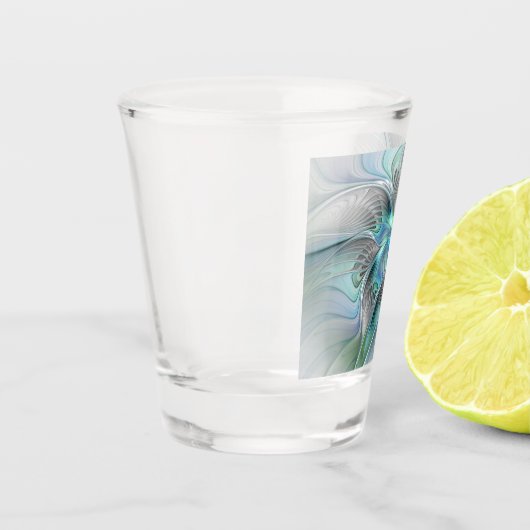 Verre A Shot Abstrait Bleu Vert Papillon Imaginaire Fractal Art (Gauche)