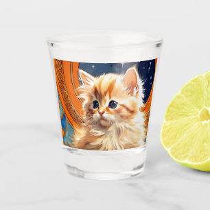 Verre A Shot Alphonse Mucha Art Nouveau Chat orange