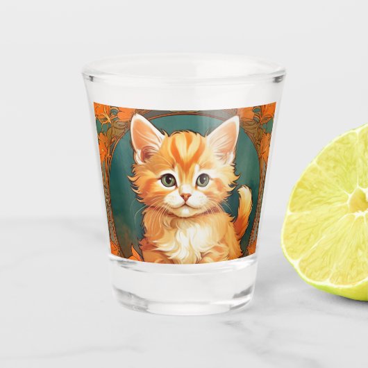 Verre A Shot Alphonse Mucha Style Chat orange (Devant)