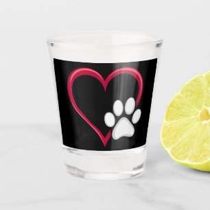 Verre A Shot Amour Coeur Chien Patte Saint-Valentin Amateur de