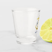 Verre A Shot Ancre d'or et Mariage de monogramme bleu marine (Gauche)