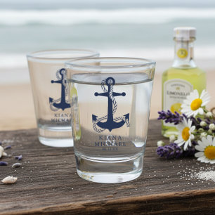 Verre A Shot Ancre Vague Bleue Mariage ID836