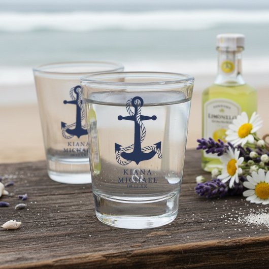 Verre A Shot Ancre Vague Bleue Mariage ID836