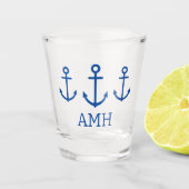 Verre A Shot Ancres simples bleu et blanc Monogramme (Devant)