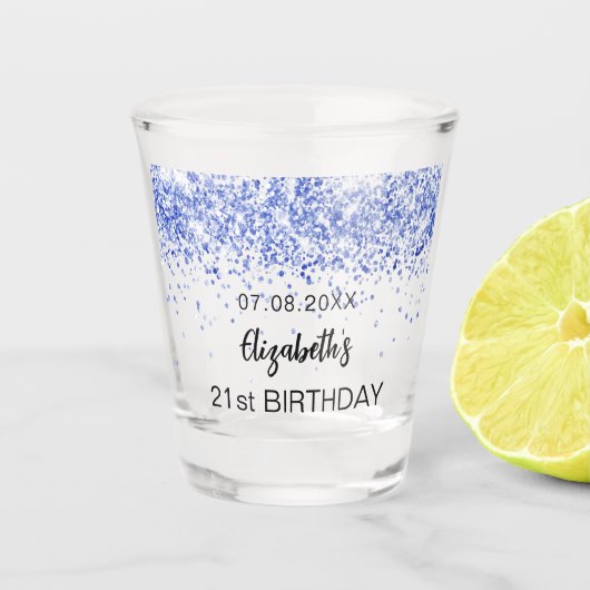 Verre A Shot Anniversaire bleu marine parties scintillant scint (Devant)