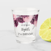 Verre A Shot Anniversaire des fleurs roses bordeaux nom (Devant)