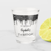 Verre A Shot Anniversaire noir parties scintillant nom goutte (Devant)