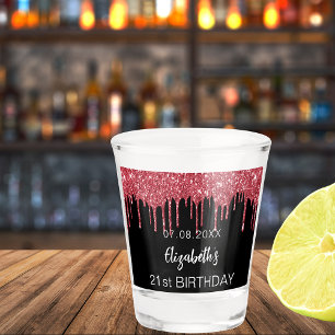 Verre A Shot Anniversaire noir rouge parties scintillant nom go