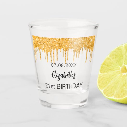 Verre A Shot Anniversaire or parties scintillant nom gouttes (Devant)