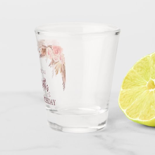 Verre A Shot Anniversaire pampas herbe rose pâle fleurs nom (Droite)