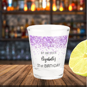 Verre A Shot Anniversaire parties scintillant violet nom étince
