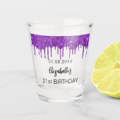 Verre A Shot Anniversaire violet parties scintillant nom goutte (Devant)