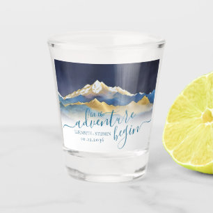 Verre A Shot Aquarelle Blue Gold Foil Mountain Mariage extérieu