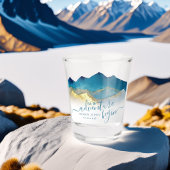 Verre A Shot Aquarelle Blue Gold Foil Mountain Mariage extérieu