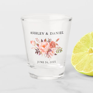 Verre A Shot Aquarelle Coral Floral Mariage