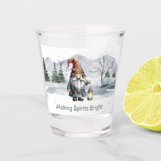 Verre A Shot Aquarelle hiver Gnome de Noël (Devant)