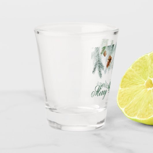 Verre A Shot Aquarelle Pine Cônes Verdure Joyeux Noël (Gauche)