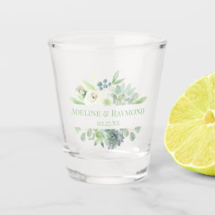 Verre A Shot Aquarelle Succulente Monogramme floral blanc
