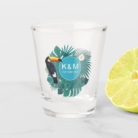 Verre A Shot Aquarelle Tropical avec Toucan Turquoise ID577 (Devant)
