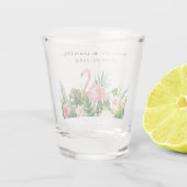 Verre A Shot Aquarelle Tropical Floral Flamant rose Mariage (Dos)