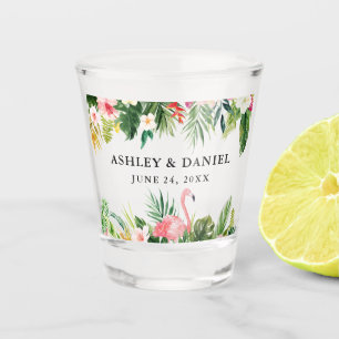 Verre A Shot Aquarelle tropicale Flamant rose floral Mariage