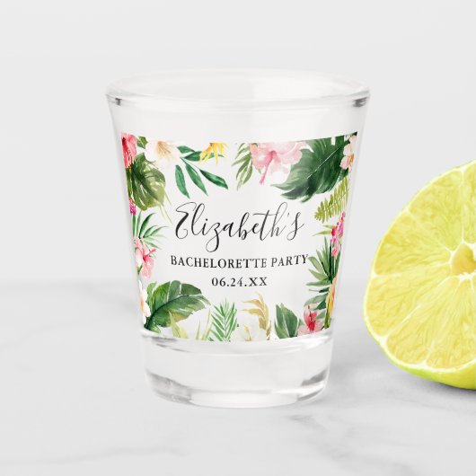 Verre A Shot Aquarelle tropicale Fleur Bachelorette (Devant)