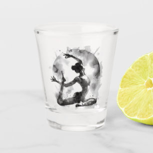 Verre A Shot Aquarelle Yoga Reiki Pose King Pigeon à une jambe