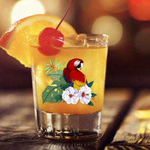 Verre A Shot Ara macao rouge Perroquet Floral tropical hibiscus