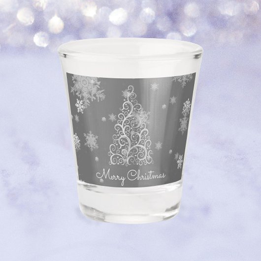 Verre A Shot Arbre de Noël en argent et flocons de neige Vitre