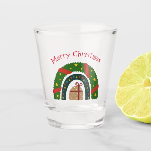 Verre A Shot Arc en ciel de Noël avec un présent (Devant)