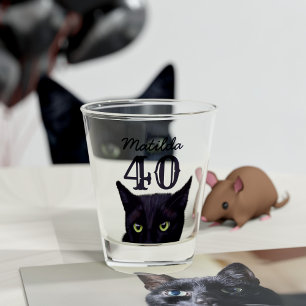 Verre A Shot Art chat noir 40 ans personnalisé selon l'âge
