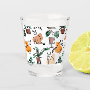 Verre A Shot Art de trait dessin chats et fleurs