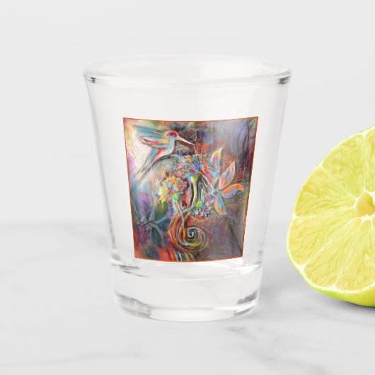 Verre A Shot Art doux de pastels de vol de colibri (Devant)