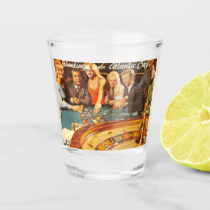 Verre A Shot Atlantic City NJ, Jeu, Roulette, Retro Postc