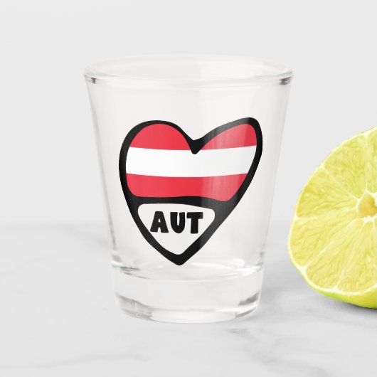 Verre A Shot Autriche Code Pays Drapeau Coeur AUT (Devant)