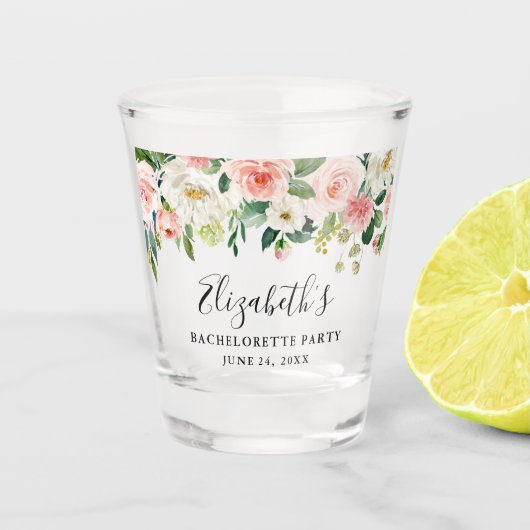 Verre A Shot Bachelorette Party Aquarelle blanche rose (Devant)