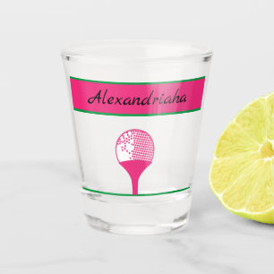 Verre A Shot Bal de golf rose de la femme sur le nom du golfeur