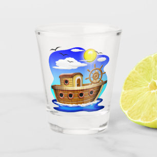 Verre A Shot Bateau de pêche dessin animé