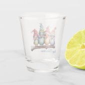 Verre A Shot Beaux oiseaux imaginaires avec casquettes de Noël. (Dos)