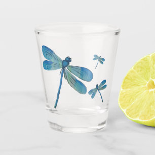 Verre A Shot Belle Dragonfly Pink Flower Art original