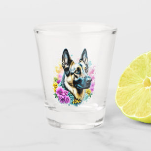 Verre A Shot Berger allemand et fleurs art ia