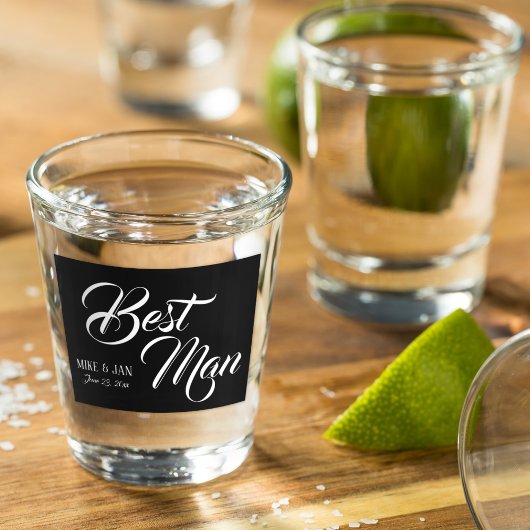 Verre A Shot Best Man White Script sur noir