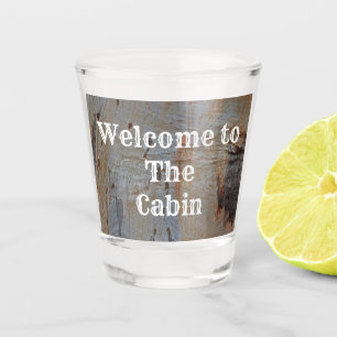 Verre A Shot Bienvenue dans l'arbre Cabine photo de gros plan