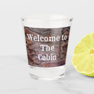 Verre A Shot Bienvenue sur le tronc d'arbre de cabane en gros p