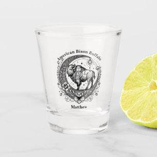 Verre A Shot Bison debout dans un croissant de lune floral