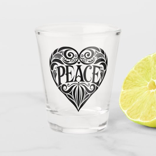 VERRE A SHOT BLACK AND WHITE PEACE HEART (Devant)