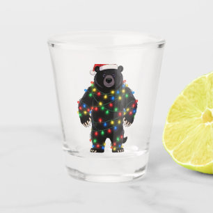 Verre A Shot Black Bear Santa Chapeau Lumières de Noël Joyeux