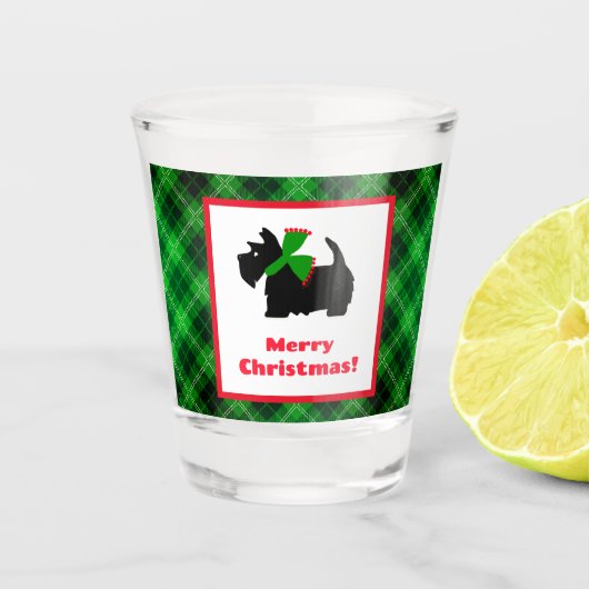 Verre A Shot Black Scotty Chien Tartan Plaid Noël (Devant)